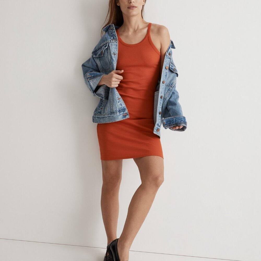 NWoT Madewell Supima Ribbed Knit Mini Tank Dress Stretchy Roasted Squash - Picture 1 of 14
